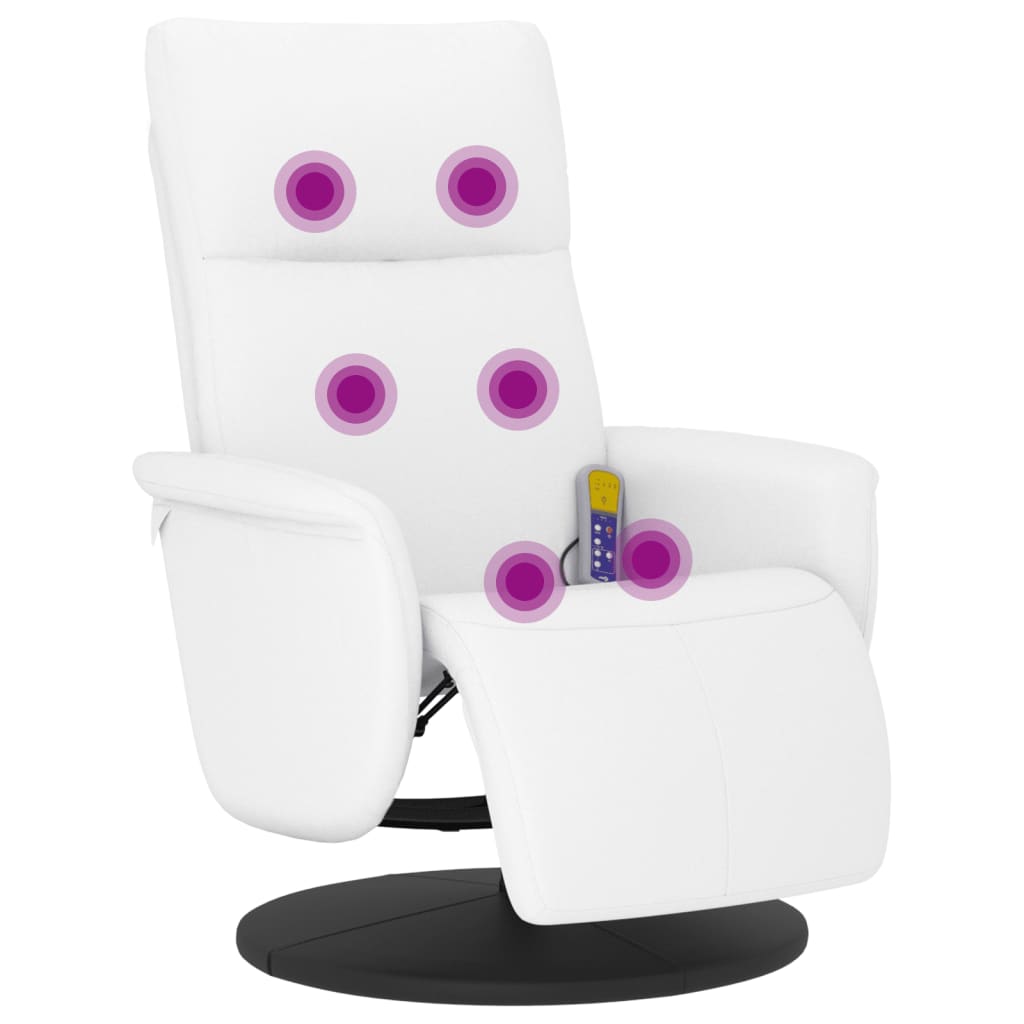 Fauteuil de massage avec repose-pieds en simili cuir blanc