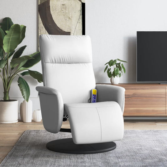 Fauteuil de massage avec repose-pieds en simili cuir blanc
