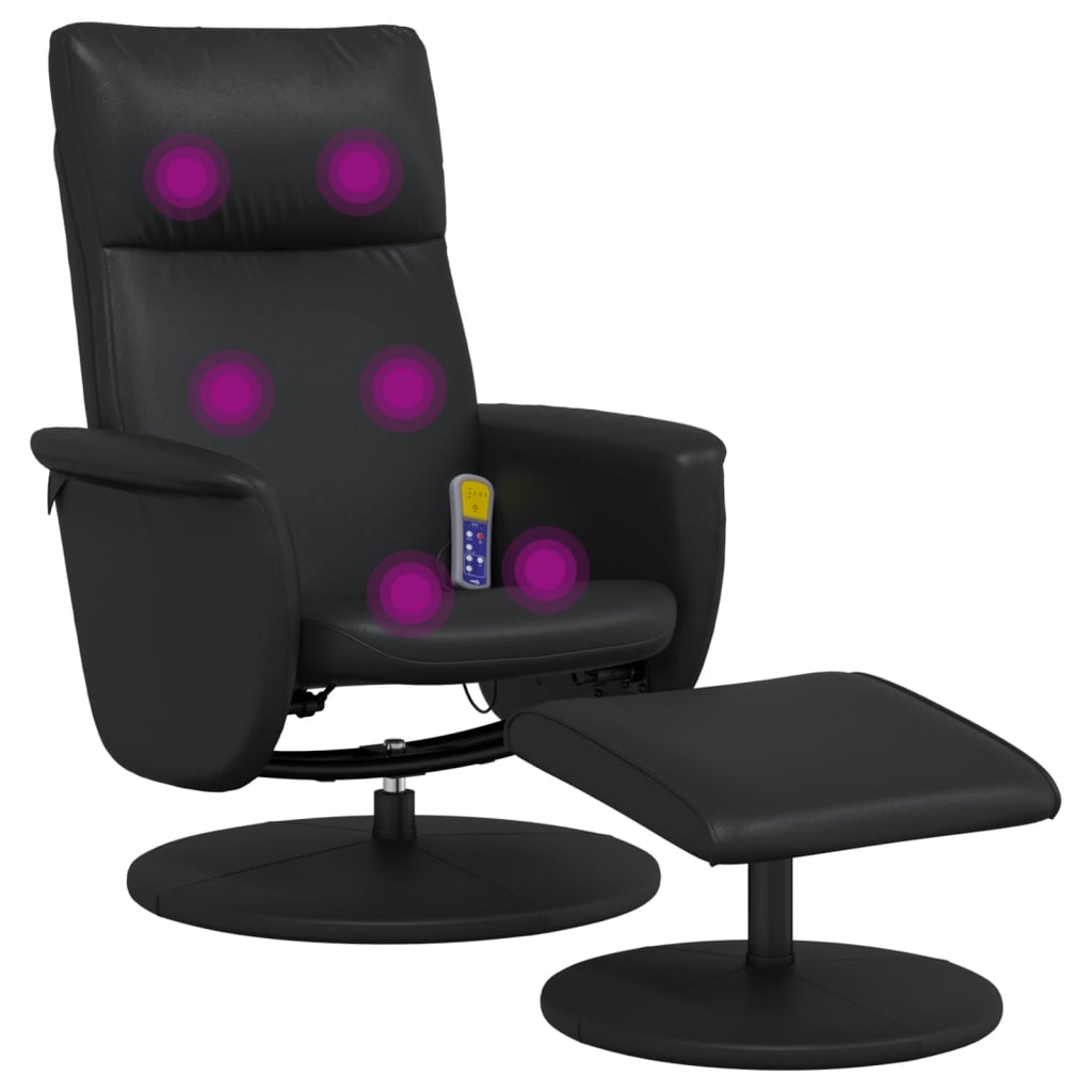 Fauteuil de massage avec repose-pieds simili cuir noir