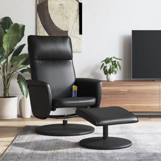 Fauteuil de massage avec repose-pieds simili cuir noir