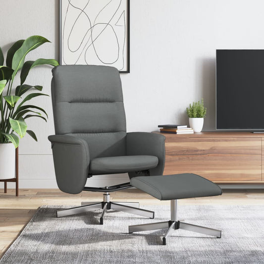 Fauteuil de relaxation avec tabouret tissu gris foncé