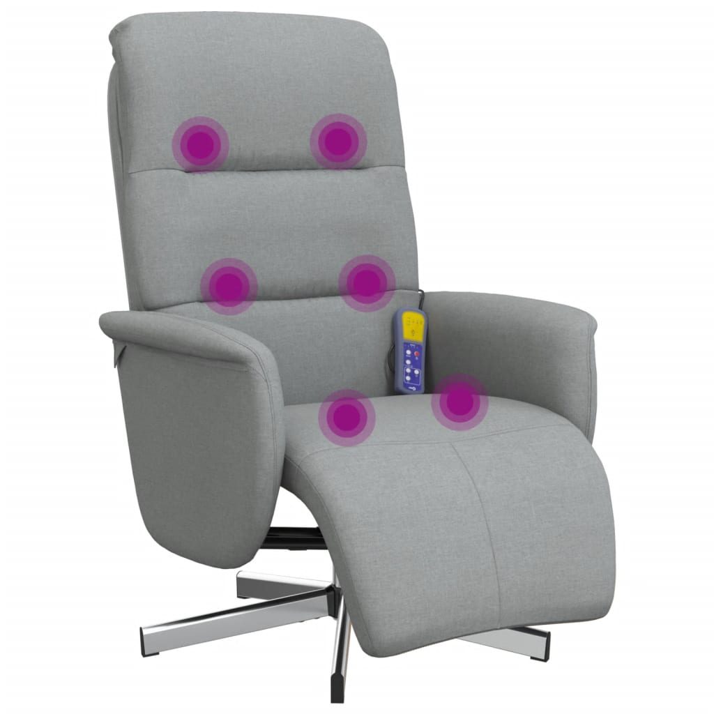 Fauteuil de massage avec repose-pieds en tissu gris clair