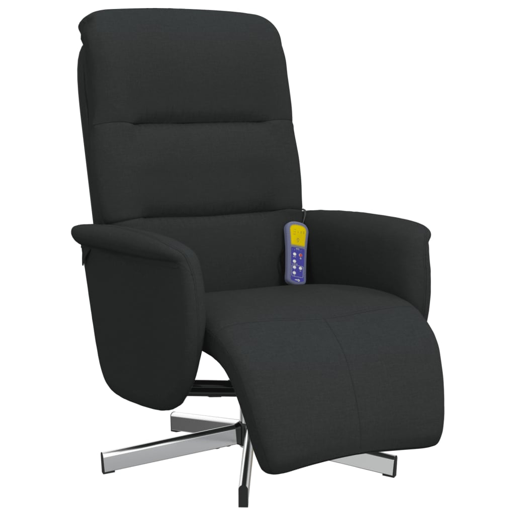 Fauteuil de massage avec repose-pieds en tissu noir