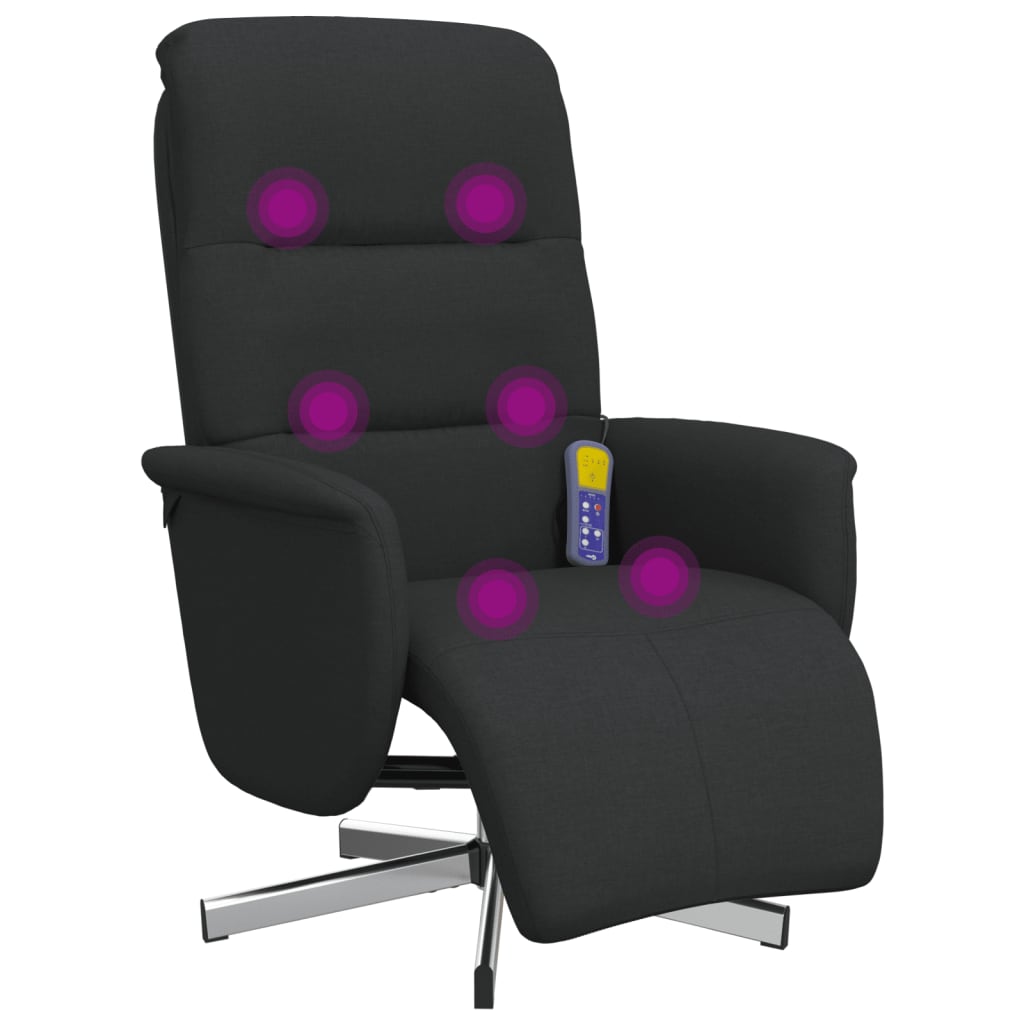 Fauteuil de massage avec repose-pieds en tissu noir
