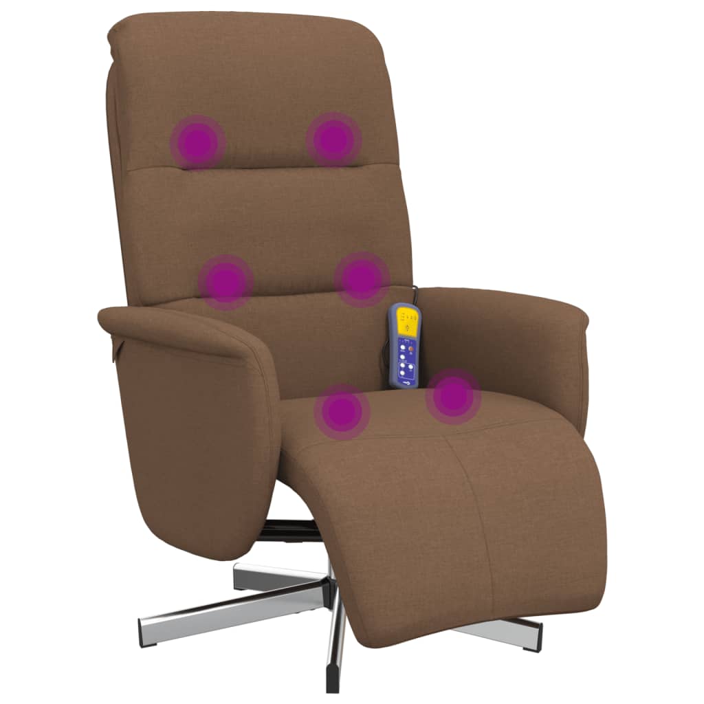 Fauteuil de massage avec repose-pieds en tissu marron