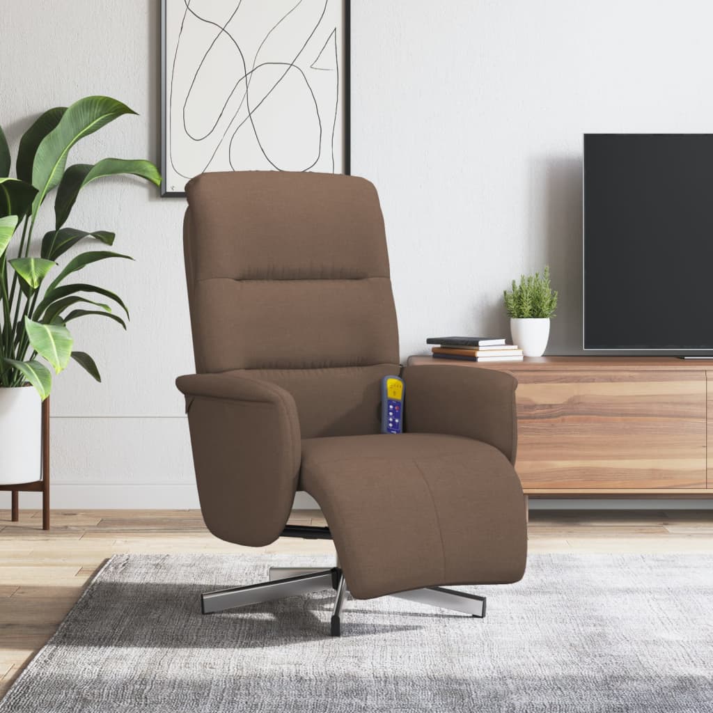 Fauteuil de massage avec repose-pieds en tissu marron