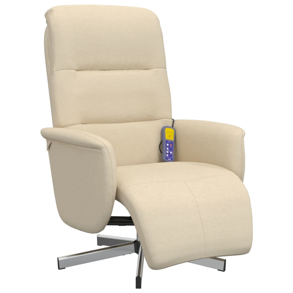 Fauteuil de massage avec repose-pieds en tissu crème
