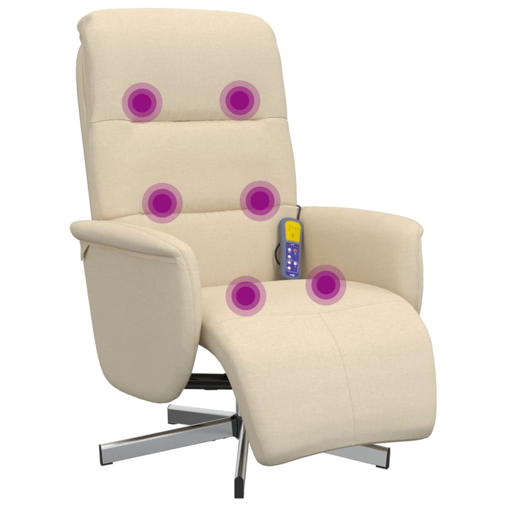 Fauteuil de massage avec repose-pieds en tissu crème