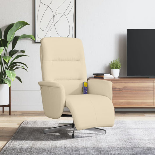 Fauteuil de massage avec repose-pieds en tissu crème