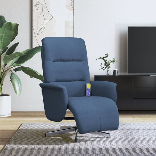 Fauteuil de massage avec repose-pieds en tissu bleu