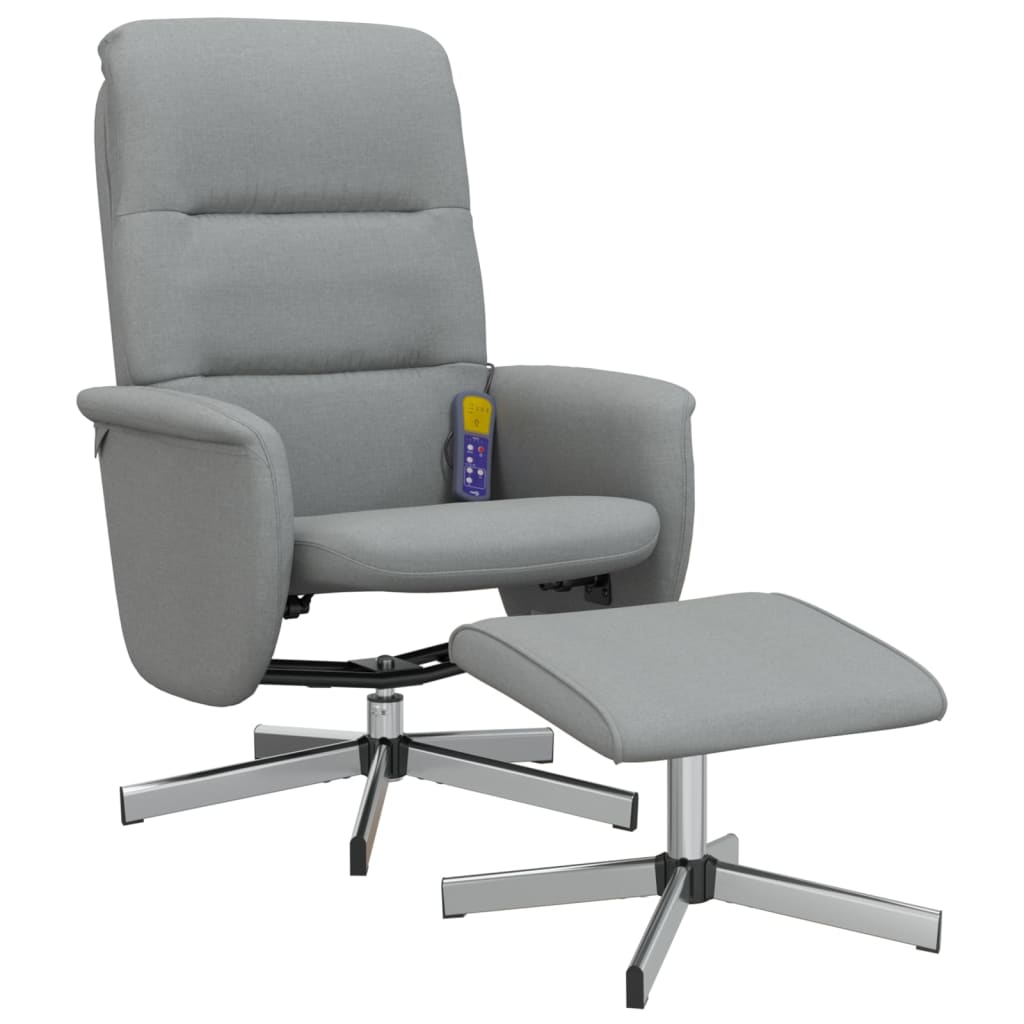 Fauteuil de massage avec repose-pieds tissu gris clair