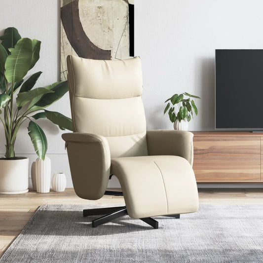 Fauteuil relax avec repose-pieds en cuir artificiel crème