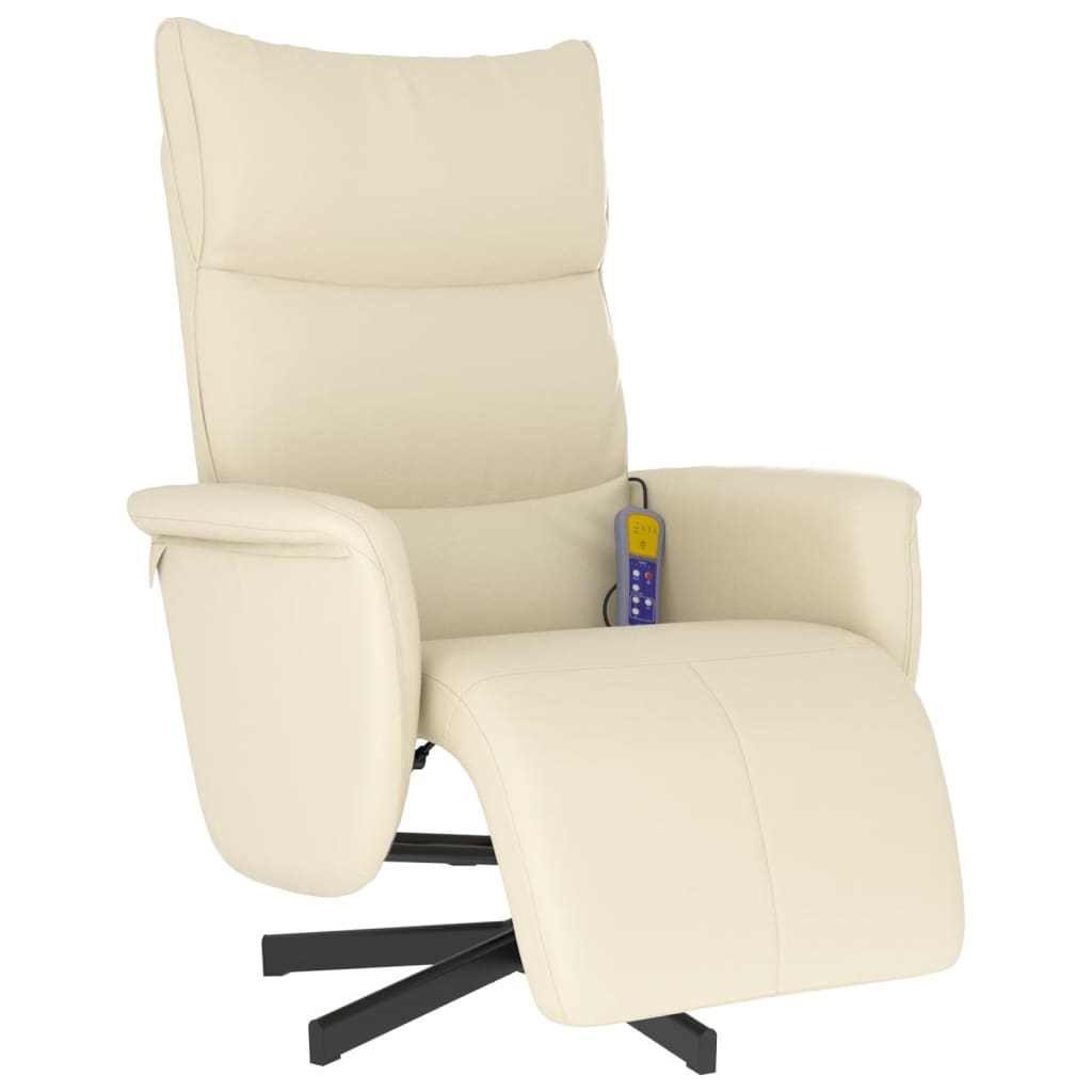 Fauteuil de massage avec repose-pieds en cuir artificiel crème