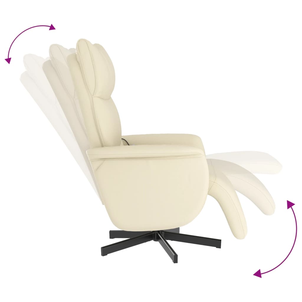 Fauteuil de massage avec repose-pieds en cuir artificiel crème