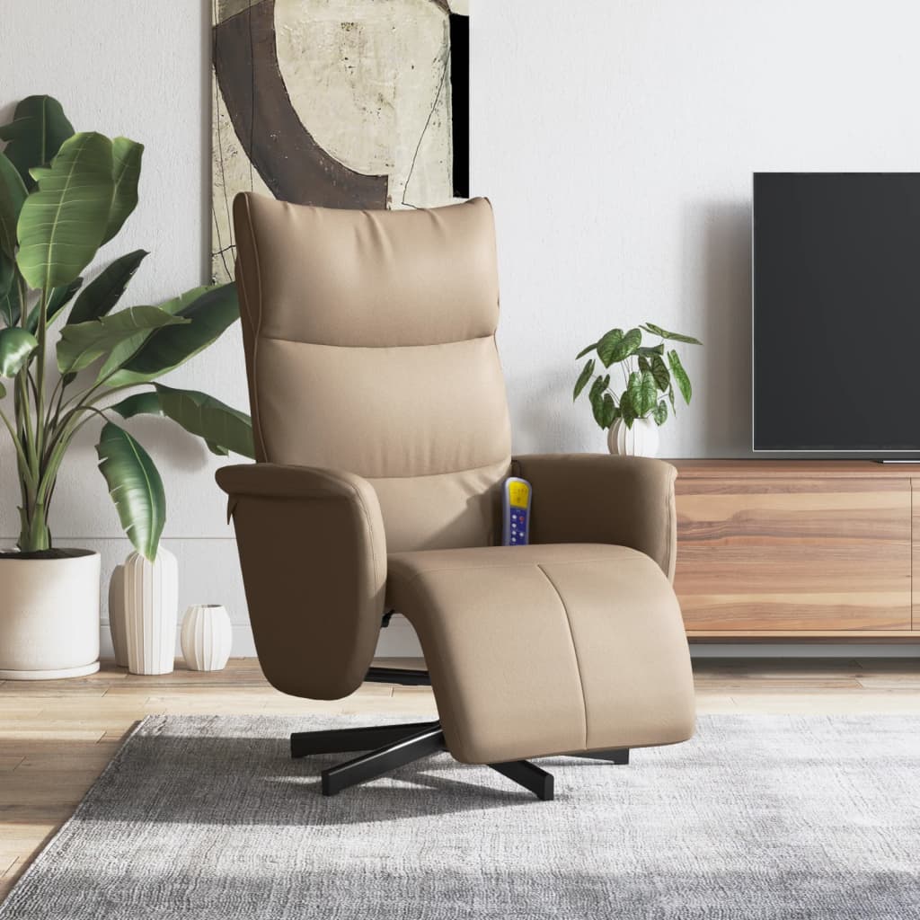 Fauteuil de massage avec repose-pieds simili cuir marron cappuccino