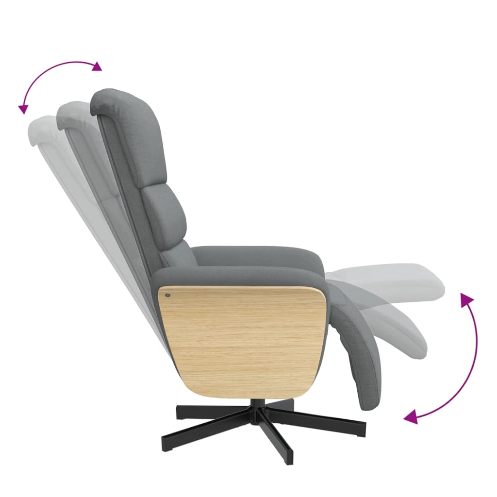 Fauteuil relax avec repose-pieds en tissu gris clair