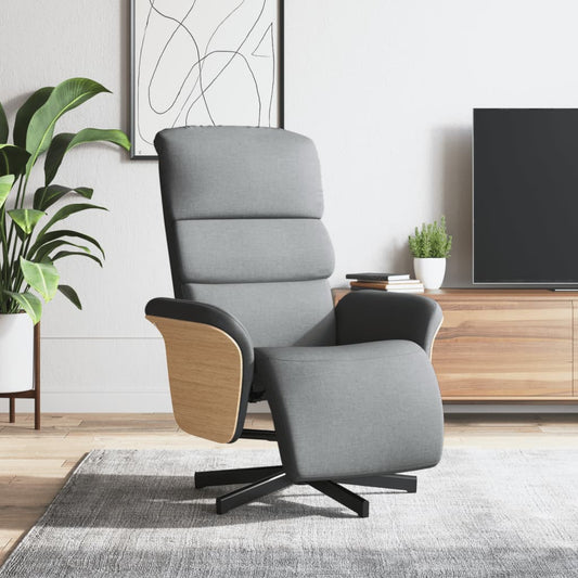 Fauteuil relax avec repose-pieds en tissu gris clair