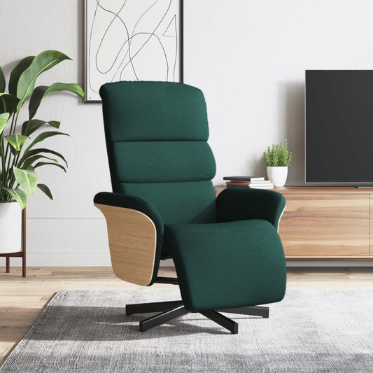 Fauteuil relax avec repose-pieds en tissu vert foncé