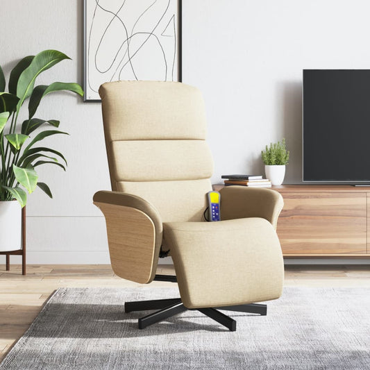 Fauteuil relax avec repose-pieds en tissu crème