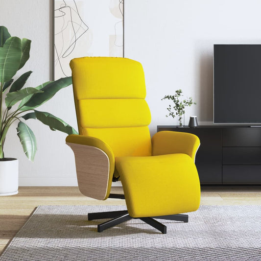 Fauteuil relax avec repose-pieds en tissu jaune clair