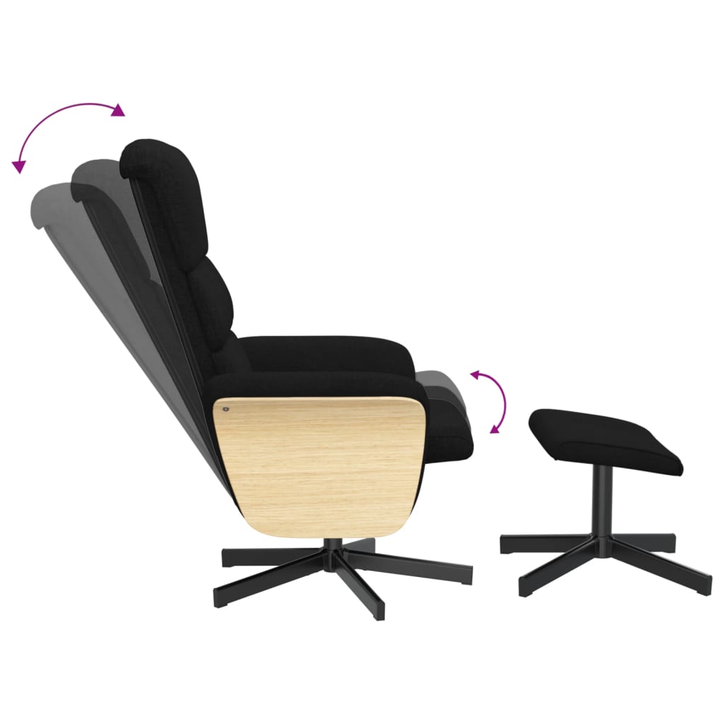 Fauteuil de relaxation avec repose-pieds tissu noir