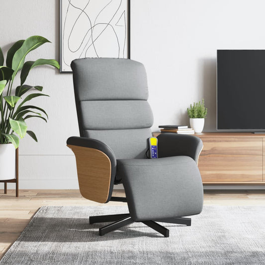 Fauteuil de massage avec repose-pieds en tissu gris clair