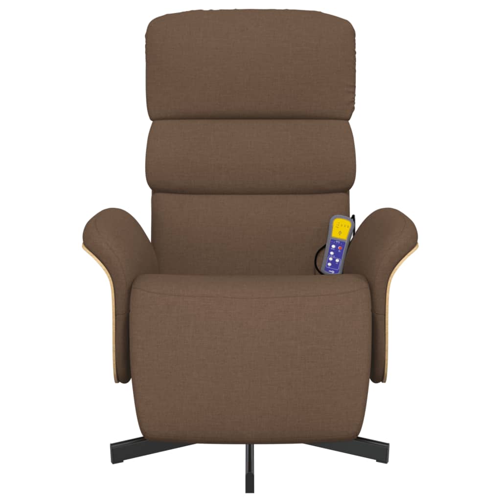 Fauteuil de massage avec repose-pieds en tissu marron