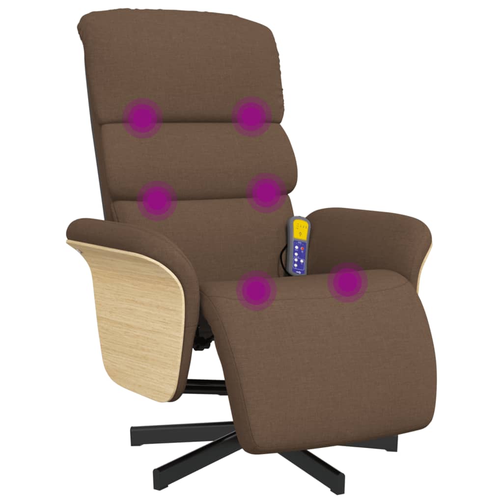 Fauteuil de massage avec repose-pieds en tissu marron