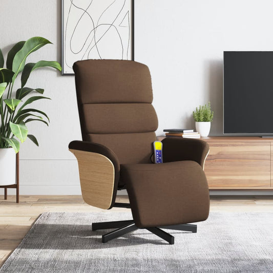 Fauteuil de massage avec repose-pieds en tissu marron