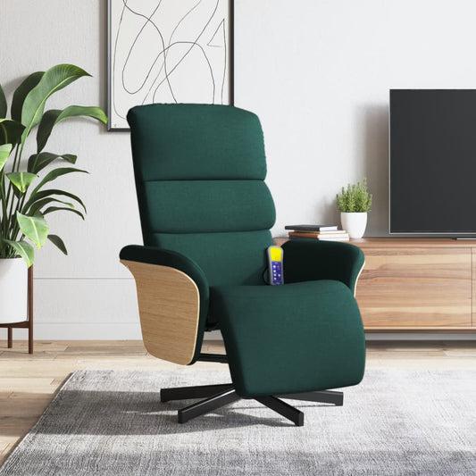 Fauteuil de massage avec repose-pieds en tissu vert foncé