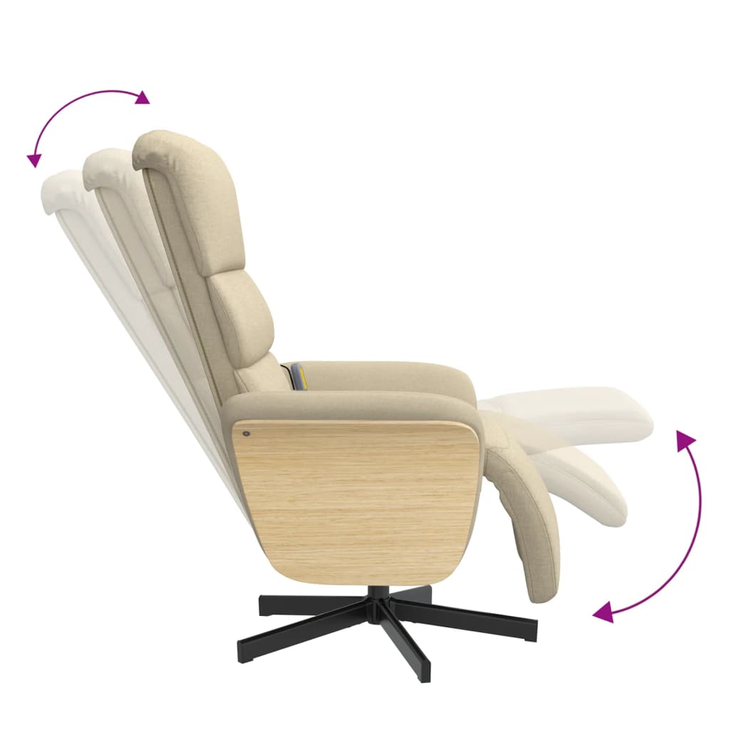 Fauteuil de massage avec repose-pieds en tissu crème