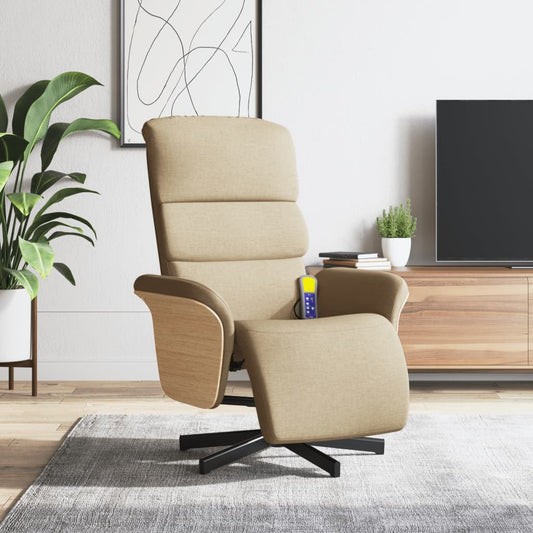 Fauteuil de massage avec repose-pieds en tissu crème