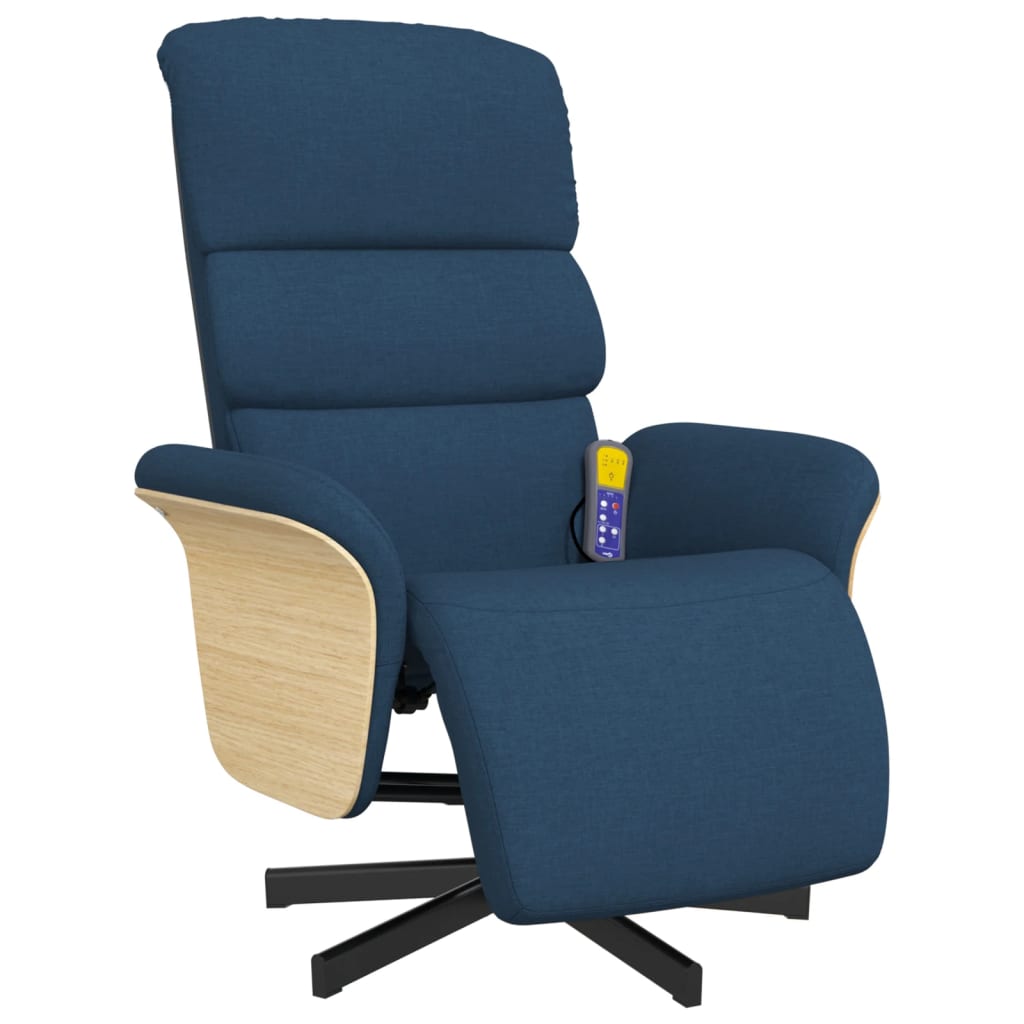 Fauteuil de massage avec repose-pieds en tissu bleu