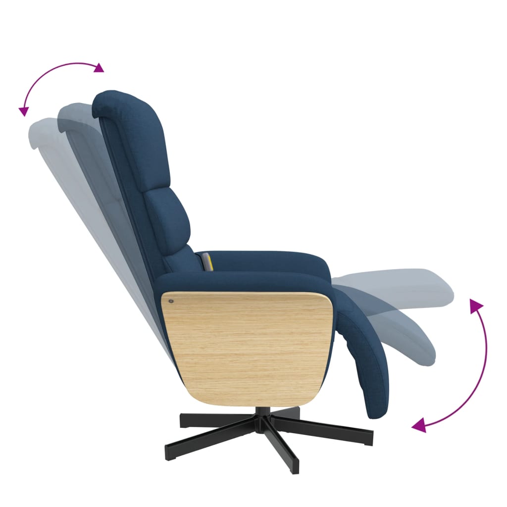 Fauteuil de massage avec repose-pieds en tissu bleu