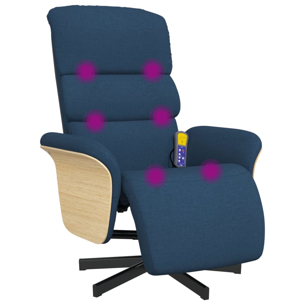 Fauteuil de massage avec repose-pieds en tissu bleu