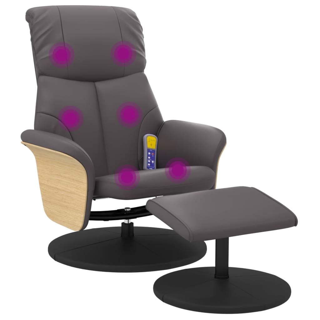 Fauteuil de massage avec repose-pieds simili cuir gris