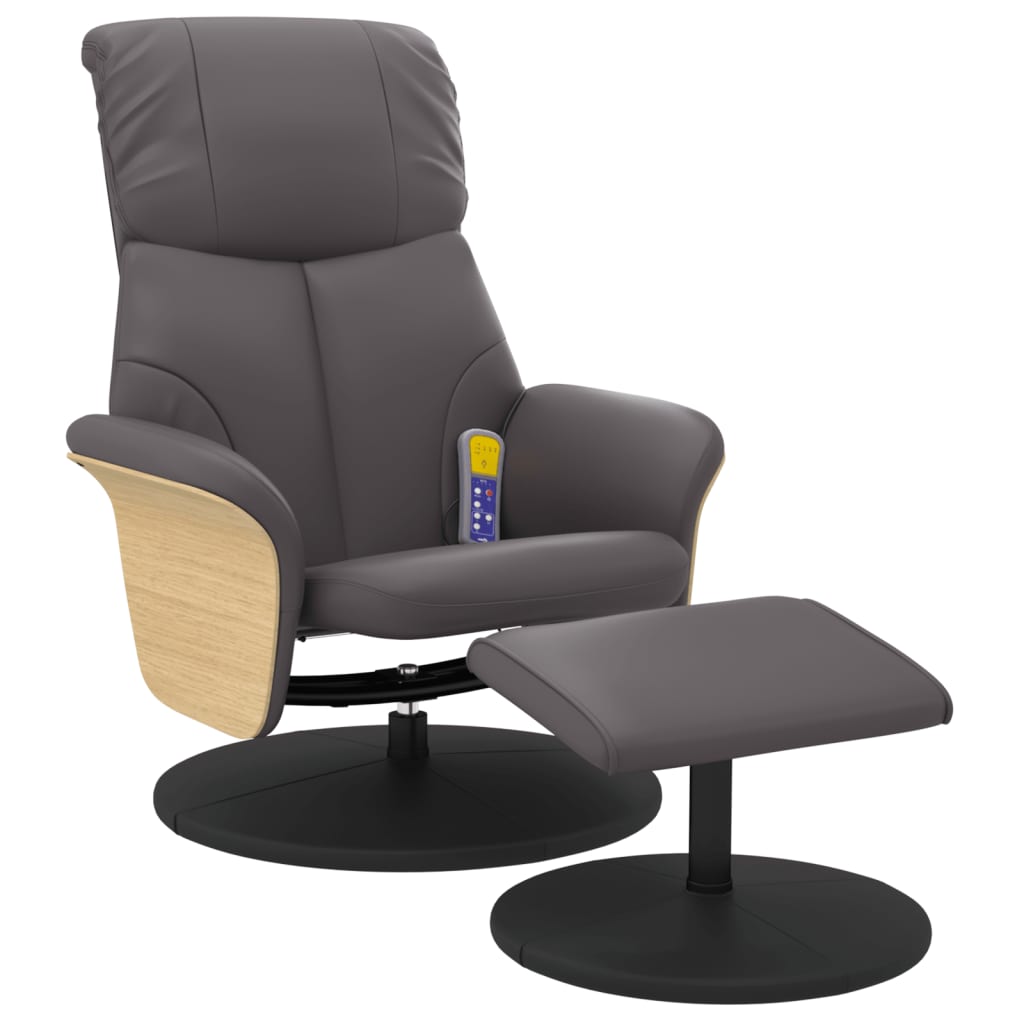 Fauteuil de massage avec repose-pieds simili cuir gris