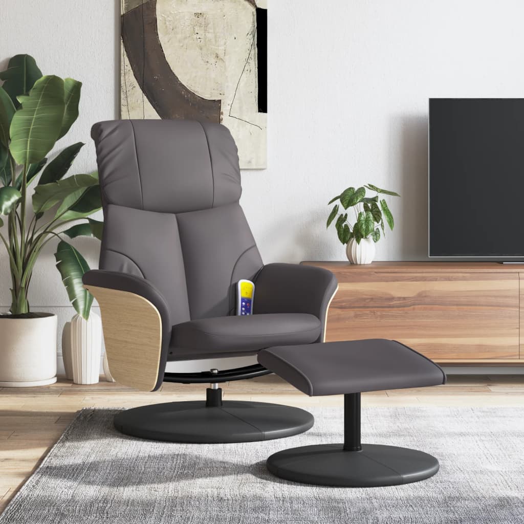 Fauteuil de massage avec repose-pieds simili cuir gris