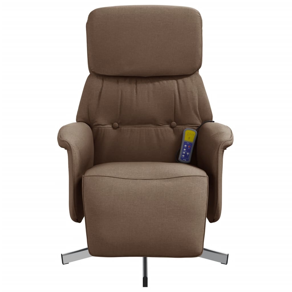 Fauteuil de massage avec repose-pieds en tissu marron