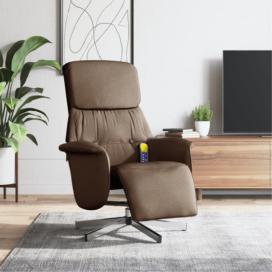 Fauteuil de massage avec repose-pieds en tissu marron