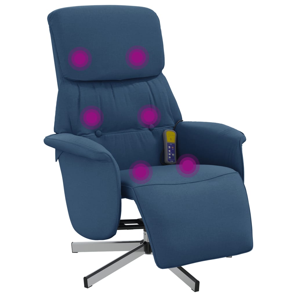 Fauteuil de massage avec repose-pieds en tissu bleu