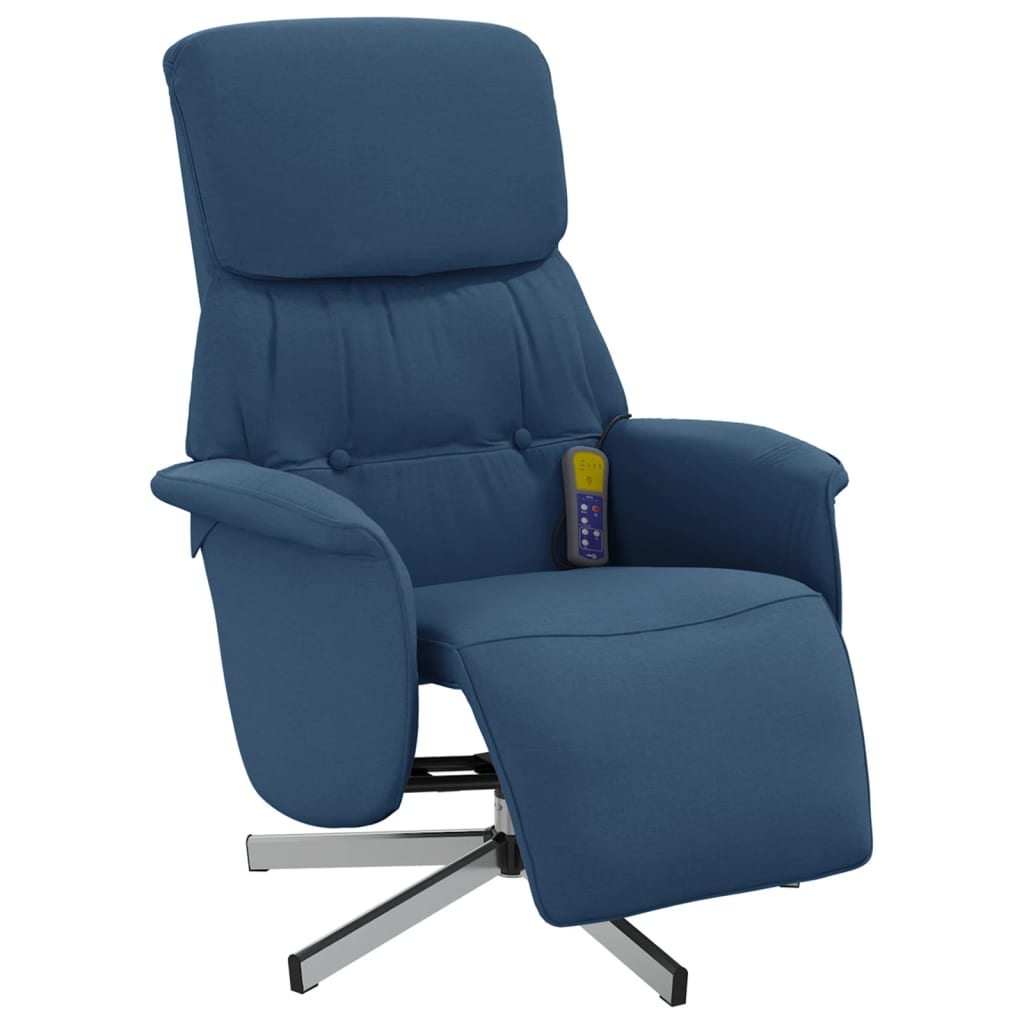 Fauteuil de massage avec repose-pieds en tissu bleu