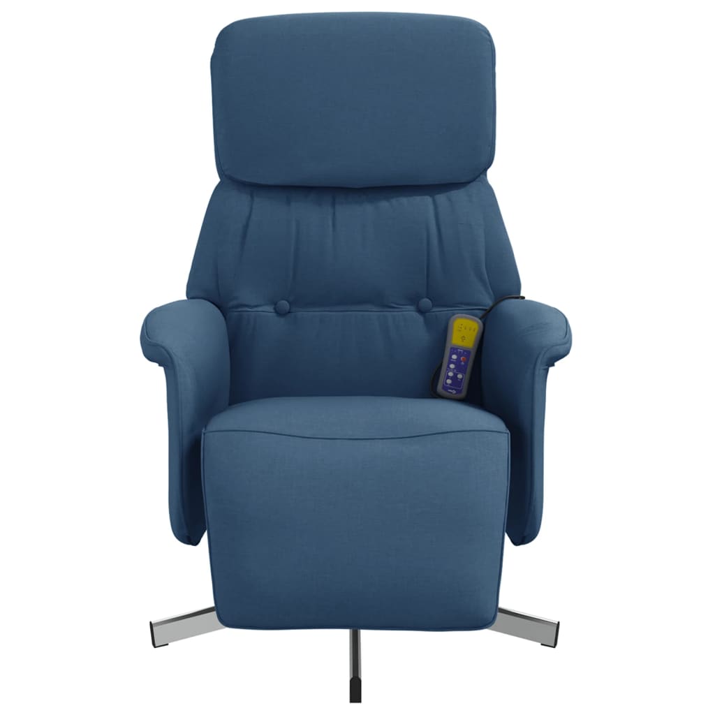 Fauteuil de massage avec repose-pieds en tissu bleu