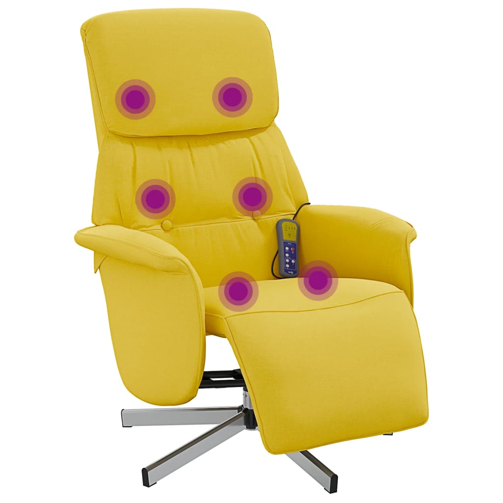 Fauteuil de massage avec repose-pieds en tissu jaune clair