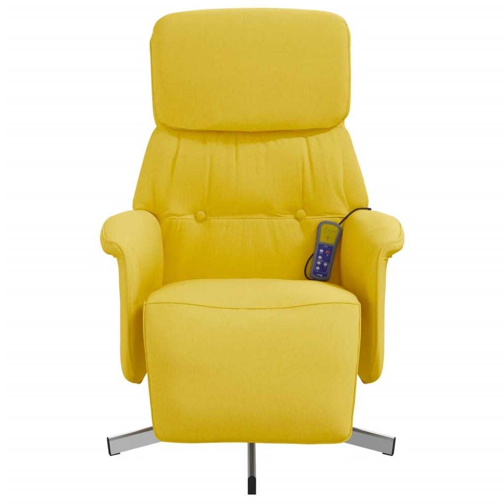 Fauteuil de massage avec repose-pieds en tissu jaune clair