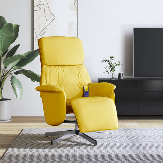 Fauteuil de massage avec repose-pieds en tissu jaune clair