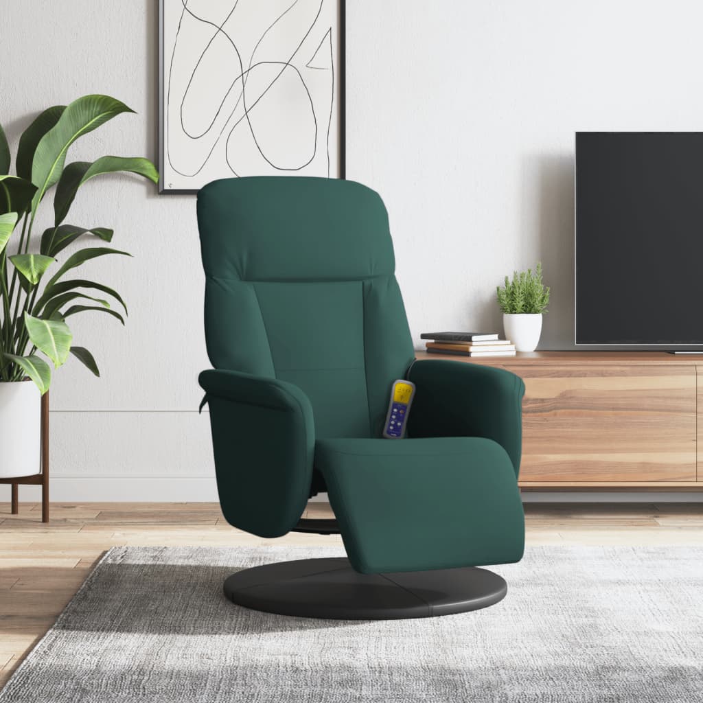Fauteuil de massage avec repose-pieds en velours vert foncé