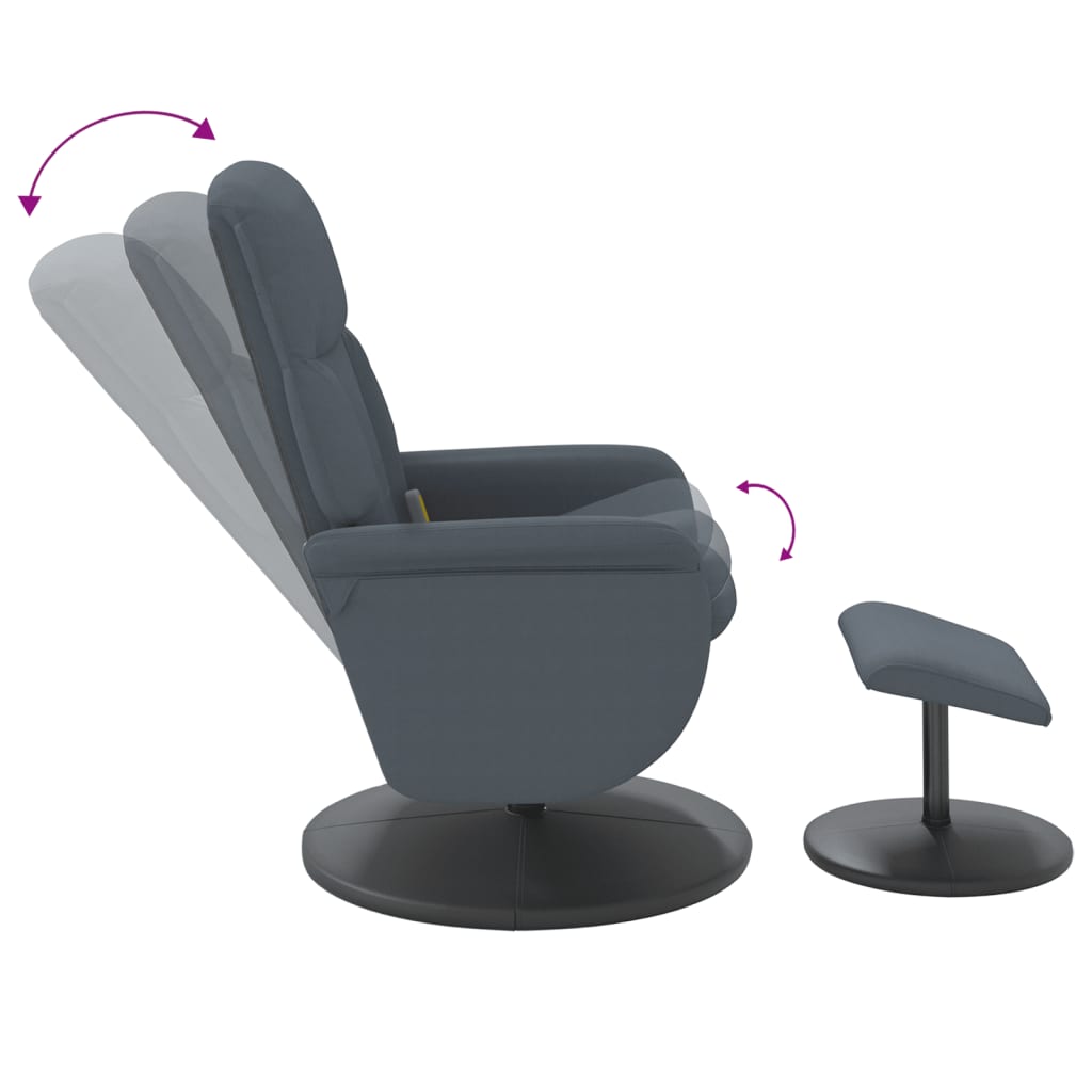 Fauteuil de massage avec repose-pieds velours gris foncé