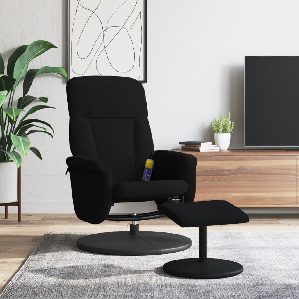 Fauteuil de massage avec repose-pieds velours noir