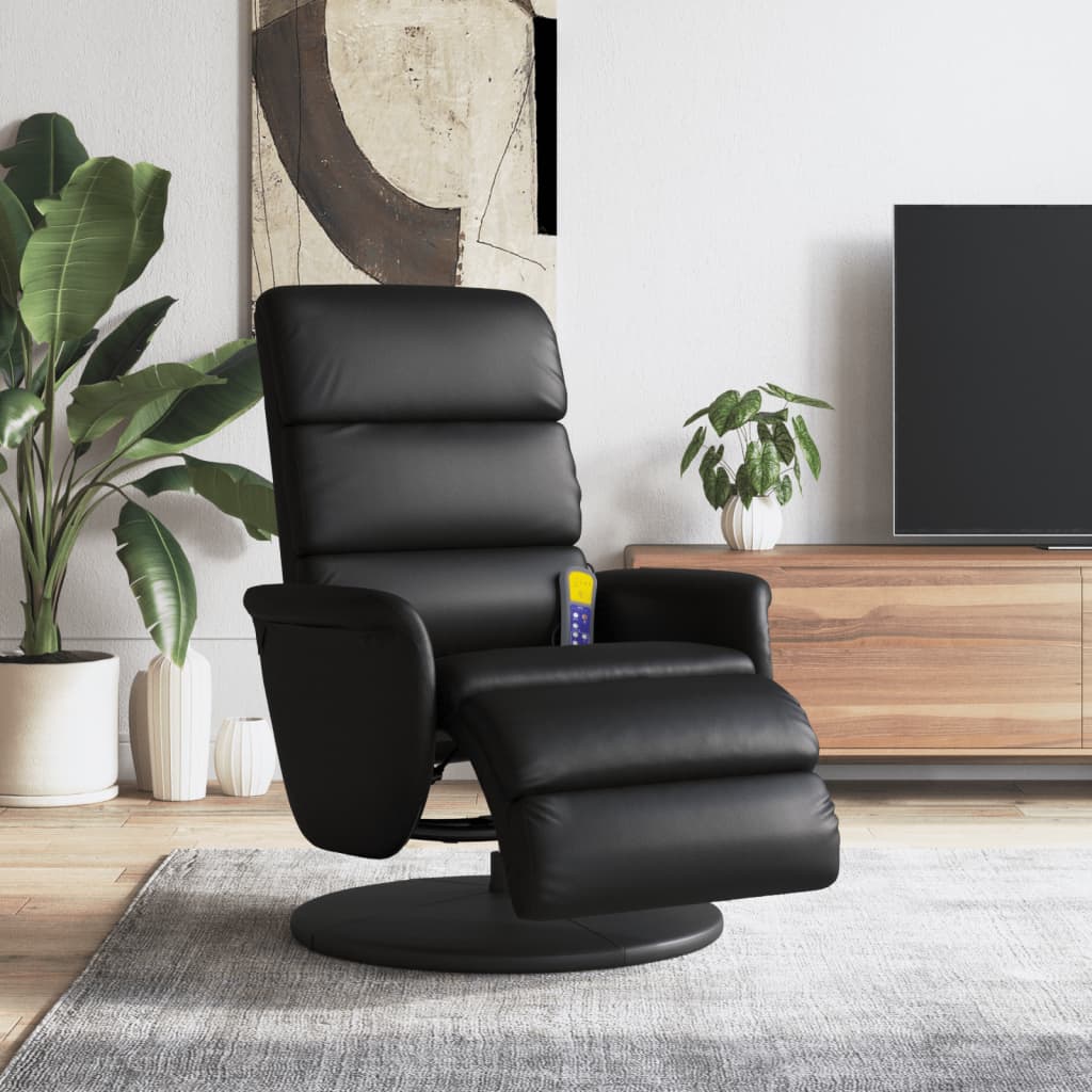 Massage chair with footrest black imitation leather